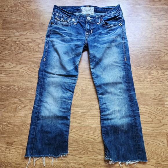 Big Star Liv Jeans Womens Size 29 Cut Off Cropped Low Rise Distressed Embroider - Picture 1 of 13